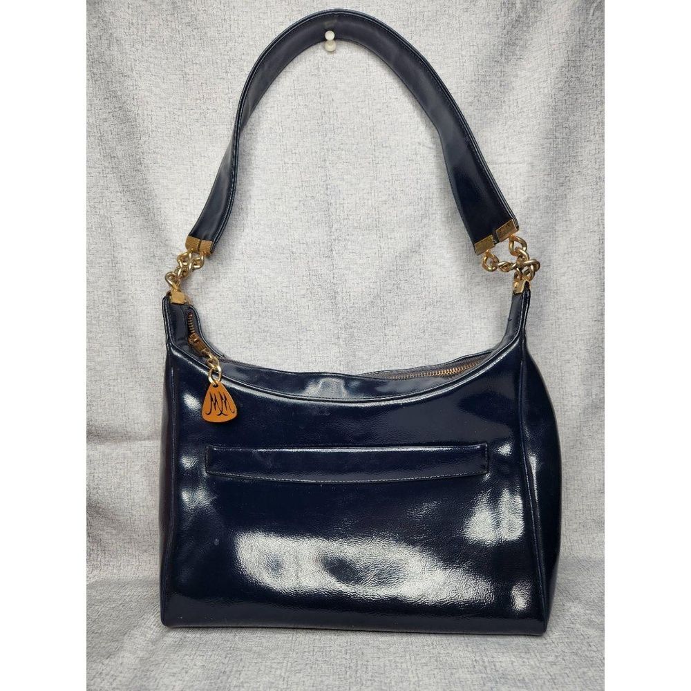 Morris Moskowitz MM Navy Blue Leather Purse Gold Hardware & Charm VINTAGE 60s!